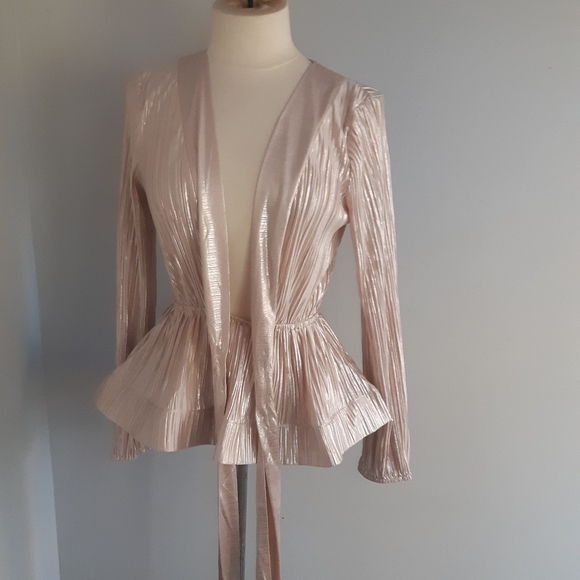 NWOT Luxxel WOMEN'S long sleeve blouse pink silver Size M - Picture 9 of 15